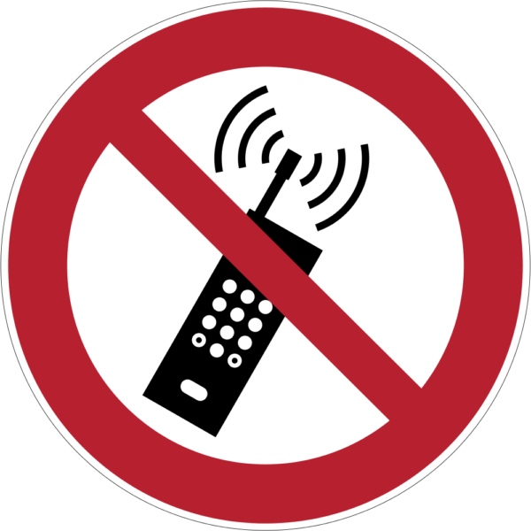 eingeschaltete mobiltelefone verboten